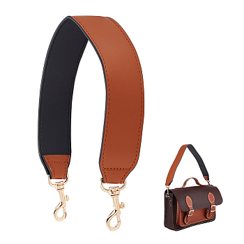 PU Imitation Leather Wide Bag Strap, with Zinc Alloy Swivel Eye Bolt Snap Hooks, Saddle Brown, 50x3.9x0.3cm