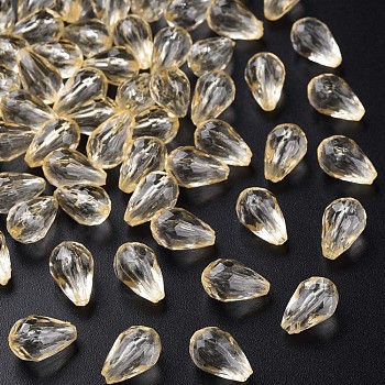 Transparent Acrylic Beads, Faceted, Teardrop, Navajo White, 12x8mm, Hole: 1.5mm, about 1338pcs/500g