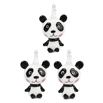 Handmade Lampwork Pendants, Panda Charms, Black, 41x25.5x16mm, Hole: 6mm