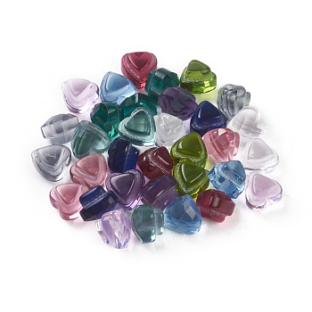 Faceted Glass Cabochons, Heart, Mixed Color, 7x7x5.5mm, Bottom: 5x5mm
