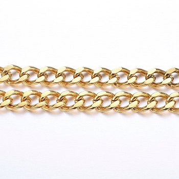 3.28 Feet Ion Plating(IP) 304 Stainless Steel Cuban Link Chains, Chunky Curb Chains, Faceted, Unwelded, Golden, 7~7.5x4.5~5x1.3~1.4mm