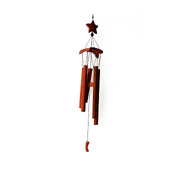Bamboo Tube Wind Chimes, Star & Moon Pendant Decorations, Chocolate, 670x100x100mm
