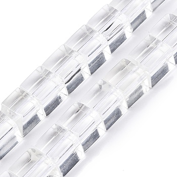 Transparent Glass Beads Strands, Cube, Clear, 6.5~11x9~11x9~11mm, Hole: 1.4~1.6mm, about 37pcs/strand, 14.96 inch(38cm)