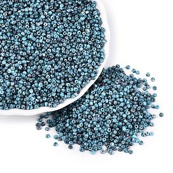 Picasso Glass Seed Beads, Round Hole, Rondelle, Steel Blue, 2~2.5x1.5~2mm, Hole: 0.7~0.8mm, about 36000pcs/pound