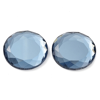 Glass Cabochons, Flat Back & Back Plated, Faceted, Half Round, Light Steel Blue, 25x4.5mm