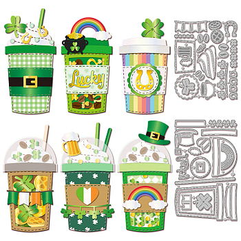 Saint Patrick's Day Coffee Carbon Steel Cutting Dies Stencils, for DIY Scrapbooking, Photo Album, Decorative Embossing Paper Card, Drink, 101~102x123~157x0.8mm, 2pcs/set