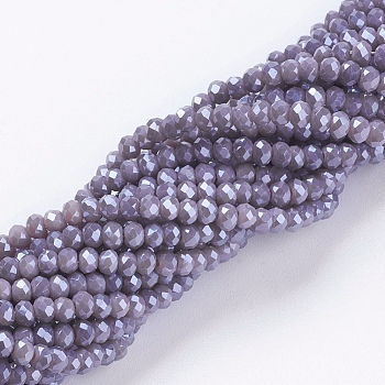 Electroplate Glass Beads Strands, Pearl Luster Plated, Faceted, Rondelle, Purple, 3x2mm, Hole: 0.8~1mm, about 185~190pcs/strand, 15.5~16 inch(39.3~40.6cm)
