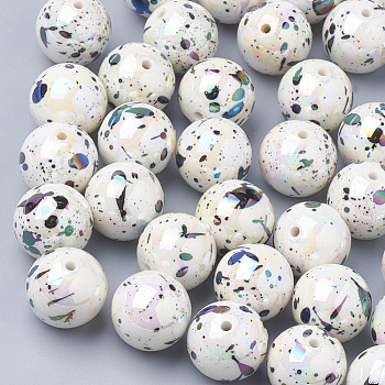 AB-Color Spray Painted Acrylic Beads, Round, White, 14mm, Hole: 2.5mm, about 300pcs/500g