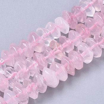 Natural Rose Quartz Beads Strands, Nuggets, Faceted, 9.5~11x6~7mm, Hole: 1.2mm, about 26~32pcs/strand, 7.48 inch(19cm)
