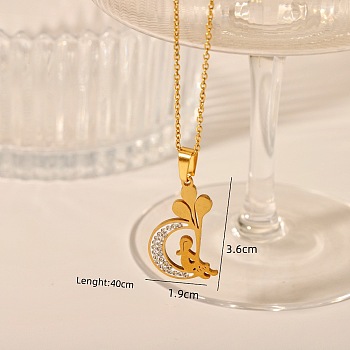 304 Stainless Steel Crystal Rhinestone Pendant Necklaces, Golden, Moon, 15.75 inch(40cm), Pendant: 36x19mm