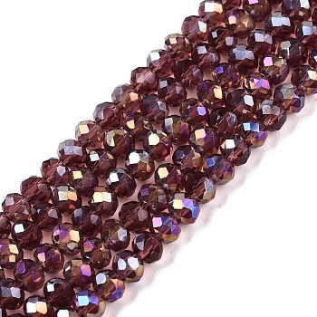 Electroplate Glass Beads Strands, AB Color Plated, Faceted, Rondelle, Old Rose, 4x3mm, Hole: 0.4mm, about 113~115pcs/strand, 16.14~16.34 inch(41~41.5cm)