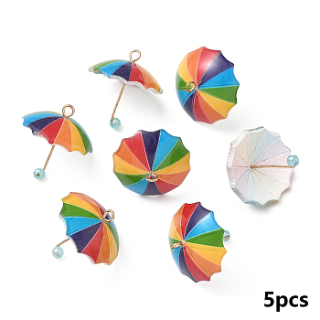 10Pcs Resin Pendants, with Golden Iron Findings, 3D Umbrella, Colorful, 19x22x22mm, Hole: 2mm