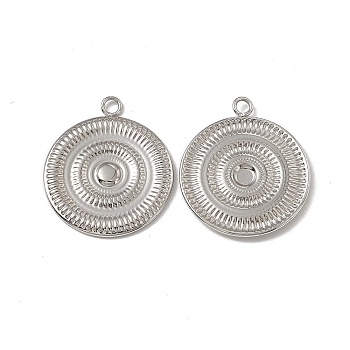 201 Stainless Steel Pendants, Flat Round Charm, Stainless Steel Color, 21x18x1.5mm, Hole: 1.8mm