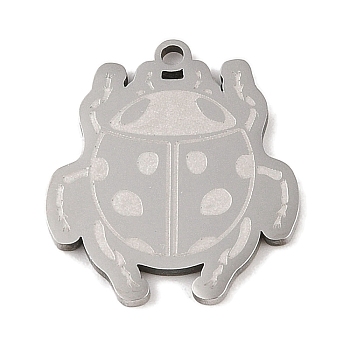 304 Stainless Steel Pendants, Ladybird Charm, Stainless Steel Color, 24x21x1.5mm, Hole: 1mm