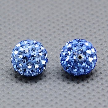 Czech Glass Rhinestones Beads, Polymer Clay Inside, Half Drilled Round Beads, 211_Light Sapphire, 10mm, Hole: 1mm