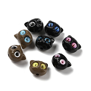 Opaque Acrylic Beads, Cat Shape, Mixed Color, 16.5x19x15mm, Hole: 3.3mm