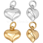 2Pcs 2 Colors 925 Sterling Silver Puffed Heart Charms with Jump Rings, Golden & Silver, 10x10x5mm, Hole: 3mm, 1pc/color(STER-BBC0008-10)