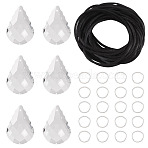 DIY Necklace Makings Kits, include Transparent Glass Faceted Teardrop Pendants, Polyester Cords, 304 Stainless Steel Open Jump Rings, Clear, 47x33x12.5mm, Hole: 2mm(GLAA-TA0004-39B)