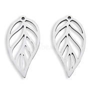 201 Stainless Steel Pendants, Hollow, Leaf, Stainless Steel Color, 30.5x15.5x1.5mm, Hole: 1.4mm(STAS-N098-113P)