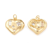 Eco-Friendly Brass Micro Pave Cubic Zirconia Pendants, with Jump Ring, Lead Free & Cadmium Free, Long-Lasting Plated, Heart Charm, Real 18K Gold Plated, 17.5x17x3mm, Hole: 3.5mm(KK-I698-33G)