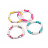 Handmade Polymer Clay Heishi Beads Stretch Bracelets, with Alloy Spacer Beads, Mixed Color, 2-1/8 inch(5.4cm)(BJEW-JB05091)