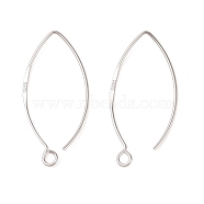 925 Sterling Silver Earring Hooks, Flat Marquise Ear Wire with Loops, Platinum, 33.5x15x1mm, Hole: 2mm, Pin: 1mm(STER-NH0010-01P)