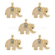 5Pcs Eco-Friendly Brass Micro Pave Colorful Cubic Zirconia Pendant, Long-Lasting Plated, Elephant, Real 18K Gold Plated, 21x28x5mm, Hole: 3.5x5mm(ZIRC-SZ0002-08)