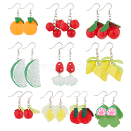 SUNNYCLUE DIY fruits Theme Dangle Earring Making Kits, Including Resin & Polymer Clay & Acrylic & Glass Pendants, Lampwork Beads, Brass Earring Hooks, Iron Findings, Mixed Color, 20x12x12mm, Hole: 2mm, 104pcs/bag(DIY-SC0001-16)