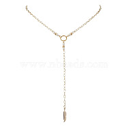 Brass Chain Lariat Necklaces, with Plastic Beads, Feather Pendant Necklaces, Golden, 17.95 inch(456mm)(NJEW-JN04920)