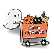 Halloween Alloy Enamel Pin Brooch, for Backpack Clothes, Ghost, Cat, Pumpkin, Coral, 34x40mm(JEWB-S013-17)