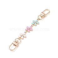 Alloy Enamel Flower Link Purse Strap Extenders, with Alloy Swivel Snap Clasps, Crystal Rhinestones, Bag Replacement Accessories, Light Gold, 131mm(FIND-JF00098)