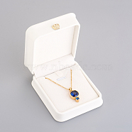PU Leather Necklace Pendant Gift Boxes, with Golden Plated Iron Crown and Velvet Inside, for Wedding, Jewelry Storage Case, White, 8.4x7.2x4cm(LBOX-L005-F04)