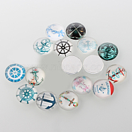 Helm &  Anchor Printed Glass Cabochons, Half Round/Dome, Mixed Color, 10x4mm(GGLA-A002-10mm-WW)