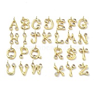 26Pcs 26 Styles Rack Plating Brass Micro Pave Cubic Zirconia Pendants, Cadmium Free & Lead Free, Long-Lasting Plated, Letter A~Z, Real 18K Gold Plated, 22.5~24x6~17.5x3.5~4mm, Hole: 3.2mm, 1pc/style(KK-P247-09G)