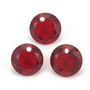 Cubic Zirconia Charms, Faceted, Flat Round, Red, 6x3.5mm, Hole: 0.8mm(X-ZIRC-N033-B-04)