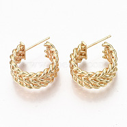 Brass Half Hoop Earrings, Stud Earring, Twist Ring, Nickel Free, Real 18K Gold Plated, 22x19x8.5mm, Pin: 0.7mm(KK-R117-046-NF)