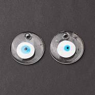Handmade Lampwork Evil Eye Pendants, Flat Round, Clear, 50x8~10mm, Hole: 4.5~5.5mm(LAMP-E106-02B-02)