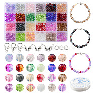 DIY Bling Stretch Bracelet Necklace Making Kit, Including Glass Round Beads, Elastic Thread, Alloy Clasps, Mixed Color, 810Pcs/set(DIY-FS0004-54)