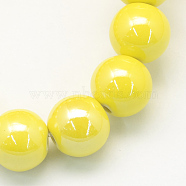 Pearlized Handmade Porcelain Round Beads, Yellow, 11mm, Hole: 2mm(PORC-S489-10mm-10)