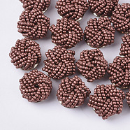 Glass Seed Beads Cabochons, Cluster Beads, with Golden Plated Iron Perforated Disc Settings, Flower, Saddle Brown, 19~20x10~12mm(FIND-S321-05G)