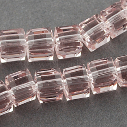 Glass Bead Strands, Faceted, Cube, Pink, 5~6x5~6x5~6mm, Hole: 1mm, 95~100pcs/strand, 54~57cm(GLAA-R041-6x6mm-07)