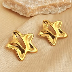 304 Stainless Steel Star Stud Earrings, Real 18K Gold Plated, 30x31.5mm(EJEW-K296-04G)