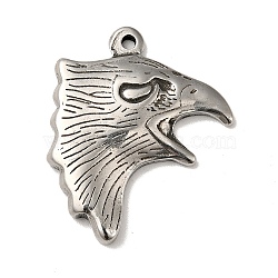 304 Stainless Steel Pendants, Eagle Head Charms, Antique Silver, 29x24x4mm, Hole: 1.6mm(STAS-G278-35AS)