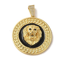 Brass Micro Pave Clear Cubic Zirconia with Enamel Pendants, Real 18K Gold Plated, Lion, 47x43x12mm, Hole: 10.5x6.5mm(KK-R162-073B-G)