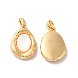 Brass Pendants, Oval Charms with Natural Shell, Real 18K Gold Plated, 18x12.5x3.8mm, Hole: 1.5x3mm(X-KK-M243-33G)
