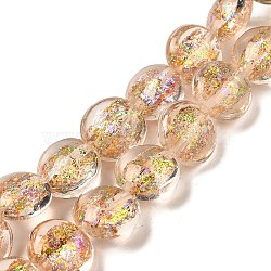 Handmade Dichroic Foil Glass Beads Strands, Flat Round, Clear, 12x7.5~8mm, Hole: 1.4mm, about 33pcs/strand, 14.65''(37.2cm)(DICH-U001-11E)