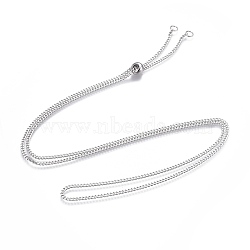 Adjustable 201 Stainless Steel Slider Necklaces, with Curb Chains and Slider Stopper Beads, Stainless Steel Color, 29.9 inch(76cm)(NJEW-L156-001P)