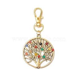 Tree of Life Alloy Pendant Decorations, Round Dyed Natural Agate & Swivel Clasps Charms for Bag Key Chain Ornaments, Antique Golden & Golden, 75.5mm(HJEW-JM01933)