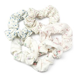 Cloth Elastic Hair Accessories, Scrunchie/Scrunchy, Ponytail Holder, Elastic Hair Ties, for Girls or Women, Flower Pattern, 35x2mm, Inner Diameter: 40mm, 5pcs/bag(OHAR-A007-01A)