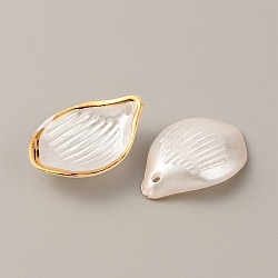 Opaque Frosted Resin Pendants, Leaf Charm, with Gold Stamping Edges, White, 23x16x4mm, Hole: 1.5mm(RESI-WH0026-47C-01)